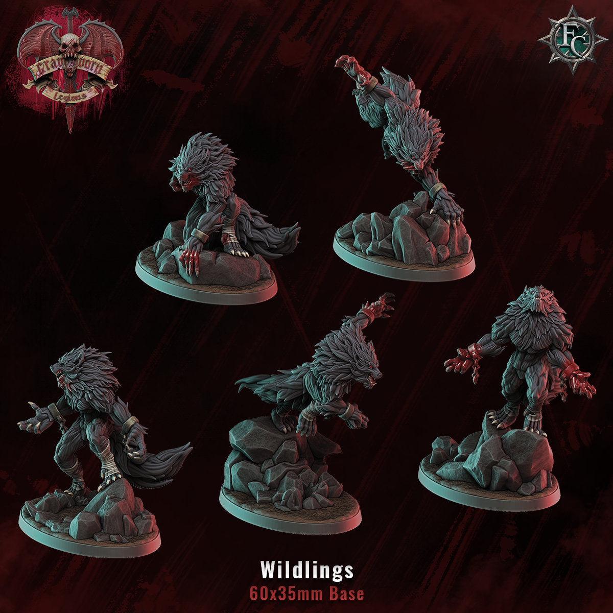 a set of six miniature figurines of a demon