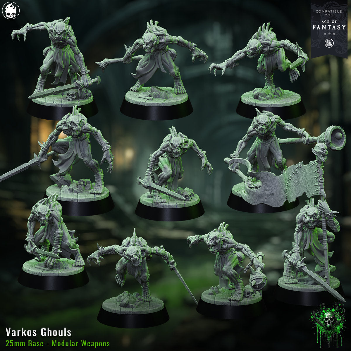 a bunch of warhammers painted in green and white