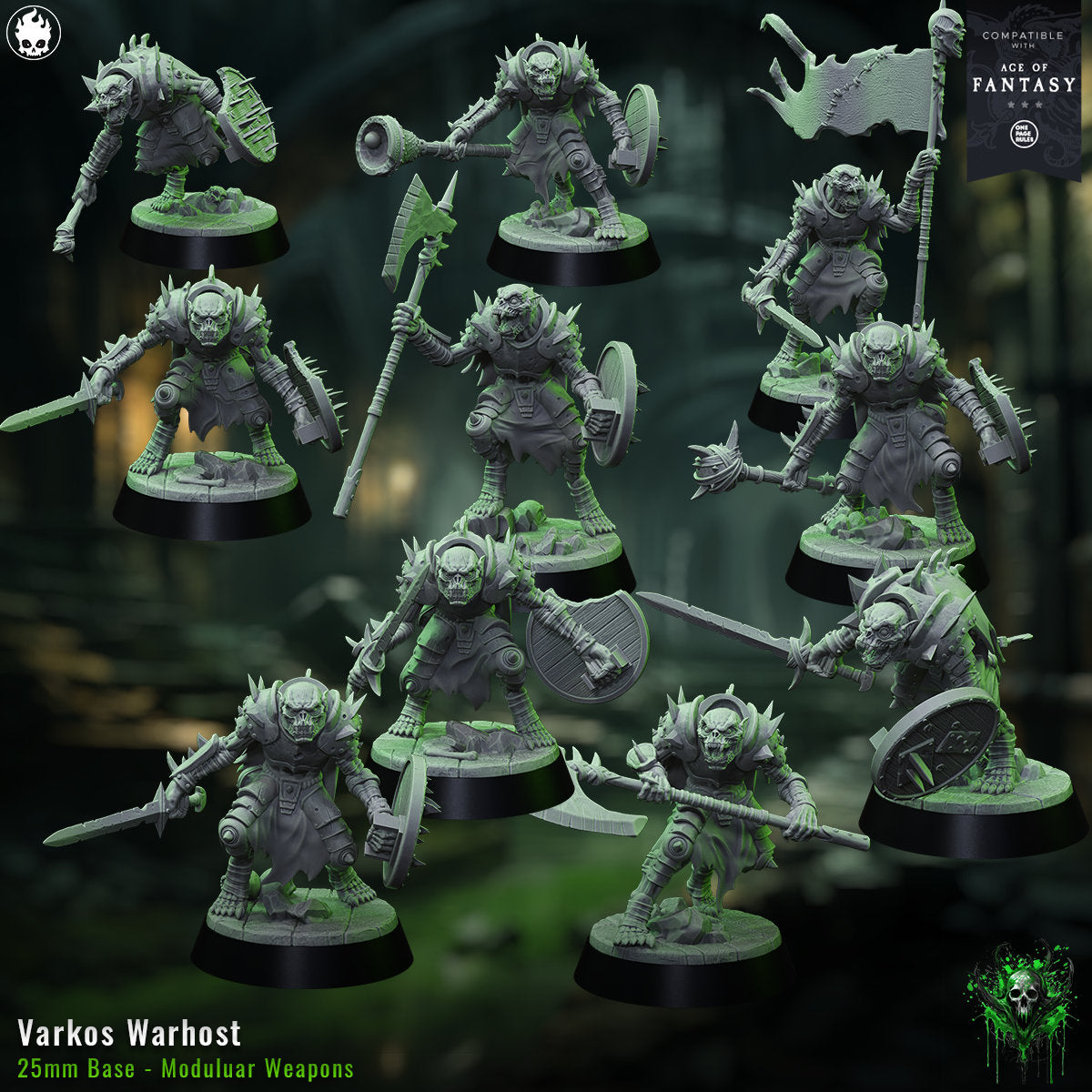 a group of warhammers with green paint