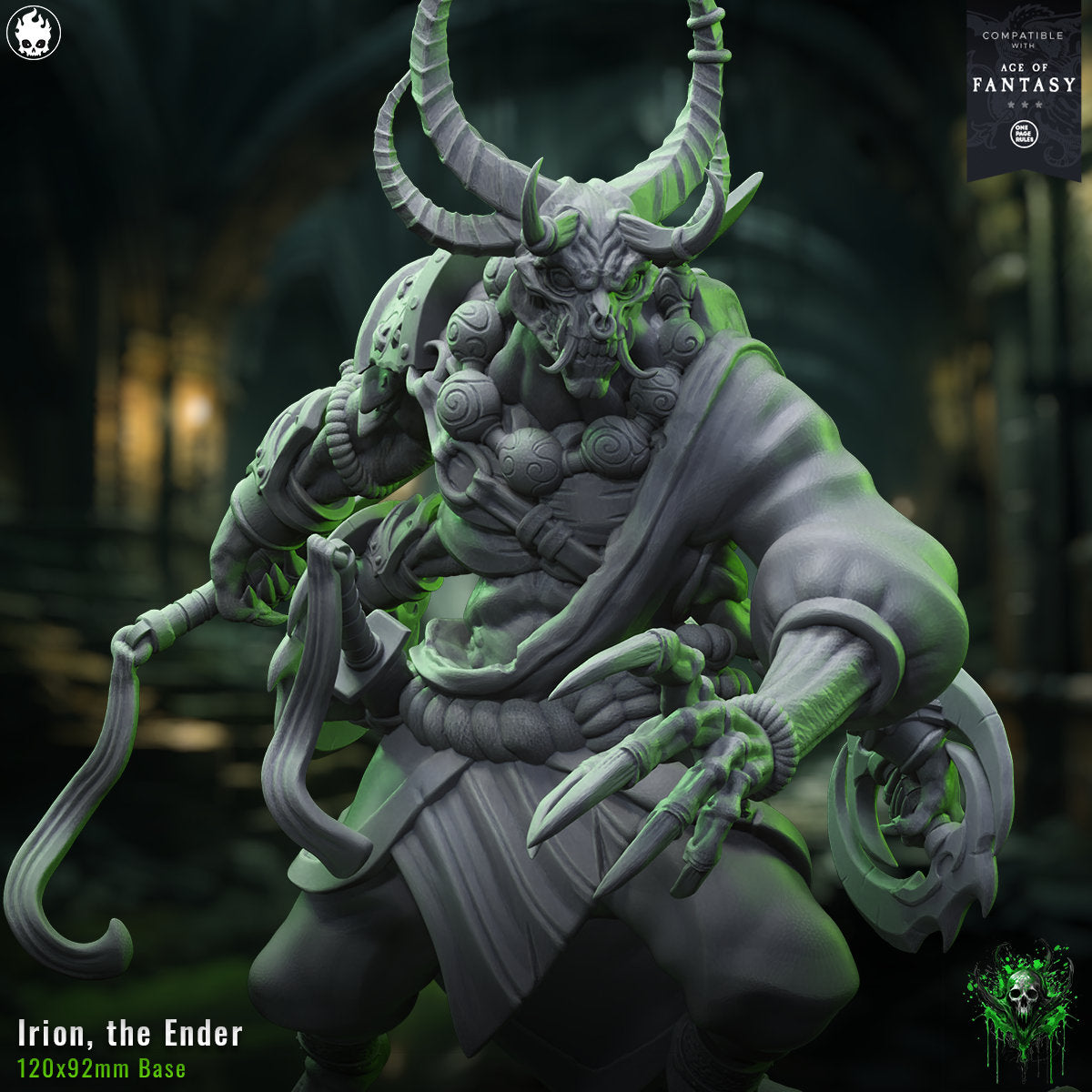 a statue of a demon with horns and horns
