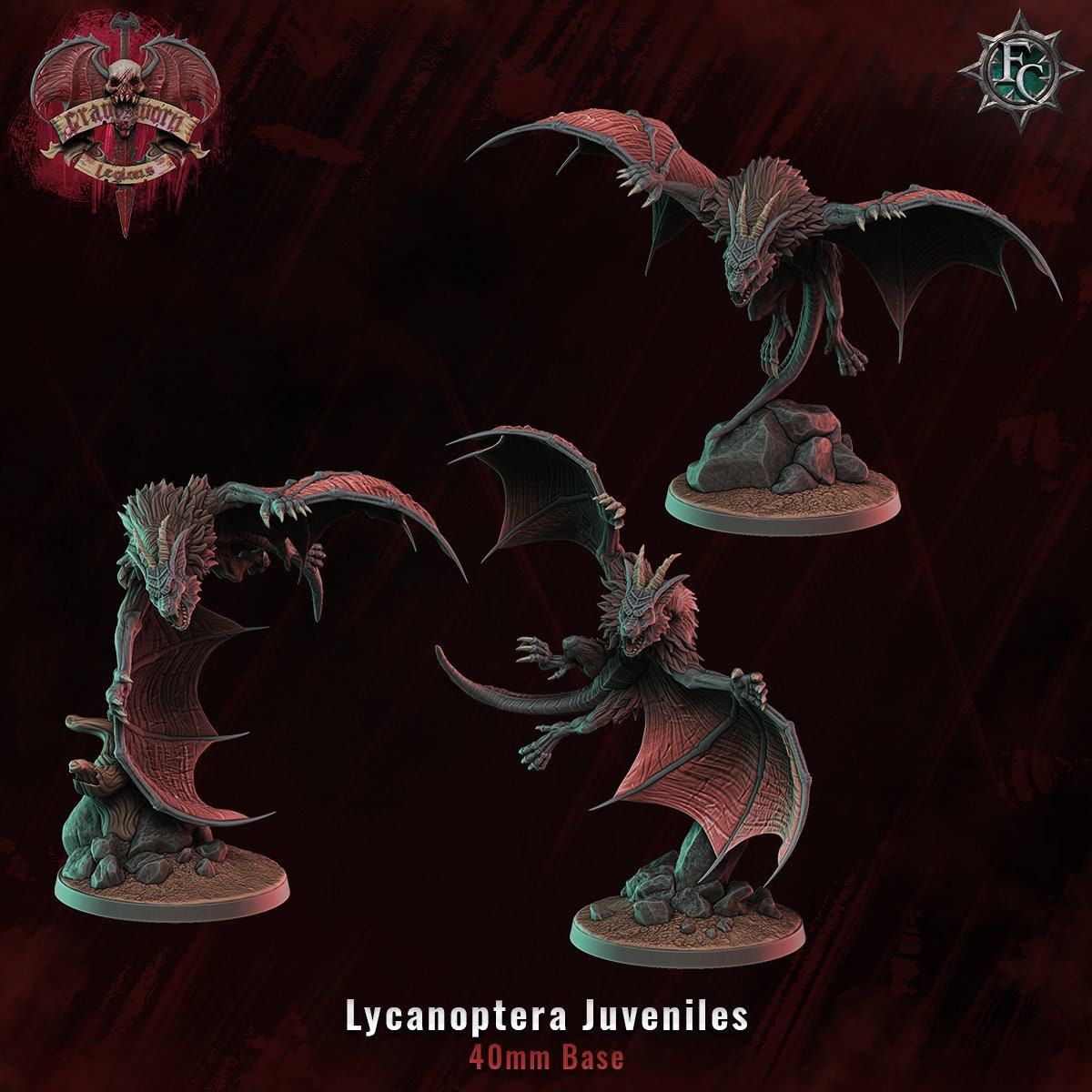 a set of four miniature figurines of a dragon